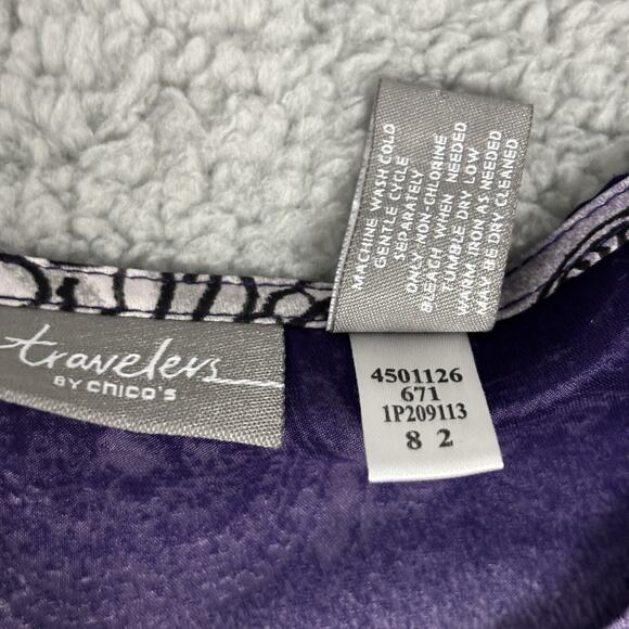 Chicos Travelers Satin Top Purple V Neck Long Sleeve Tunic sz Large - Picture 9 of 10